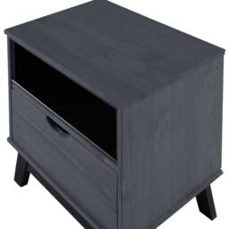 FORGEVIO Bedside Cabinet Distressed Grey Wax Solid Pine Mercers Furniture in Dark Blue - thumbnail 3