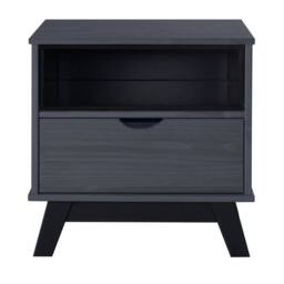 FORGEVIO Bedside Cabinet Distressed Grey Wax Solid Pine Mercers Furniture in Dark Blue - thumbnail 5