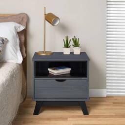 FORGEVIO Bedside Cabinet Distressed Grey Wax Solid Pine Mercers Furniture in Dark Blue - thumbnail 6