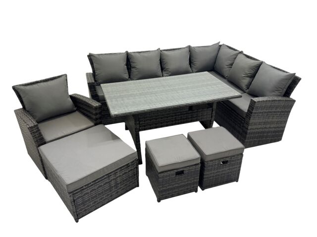 Fimous 10 Seater Patio Dining Corner Sofa Sets with Chair Dark Grey Mixed - image 1