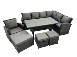 Fimous 10 Seater Patio Dining Corner Sofa Sets with Chair Dark Grey Mixed - thumbnail 1