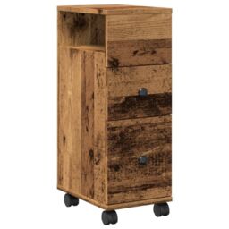 Berkfield Home Narrow Bathroom Cabinet with Wheels Old Wood Engineered Wood in Brown - thumbnail 2
