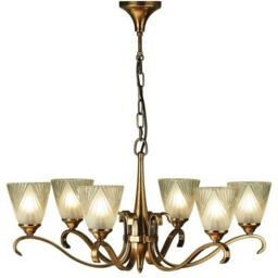 Loops Luxury Hanging Ceiling Pendant Light Antique Brass Deco Glass 6 Lamp Chandelier in Clear