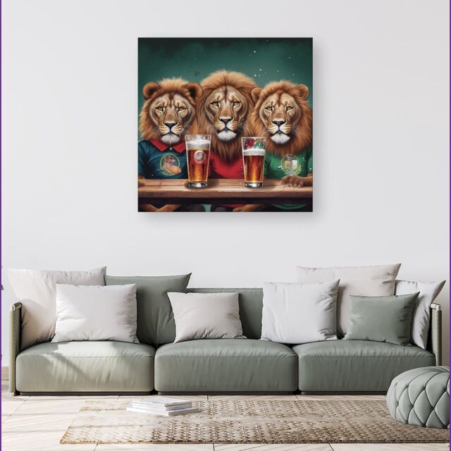 Warren Reed - Designer Lions Watching The Game Canvas - Size: w40 inch x h40 inch - image 1