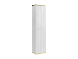 Vente-unique Fluted Wall-Hung Bathroom Tall Unit With Gold Trim - White - H140 Cm - thumbnail 5