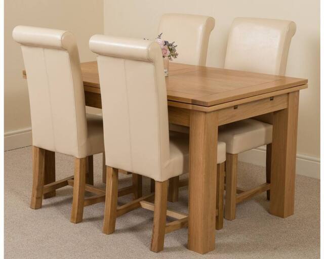 Thats Furniture Richmond 140-220cm Oak Extending Dining Table + 4 Washington Leather Chairs in Cream - image 1