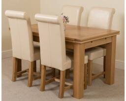 Thats Furniture Richmond 140-220cm Oak Extending Dining Table + 4 Washington Leather Chairs in Cream