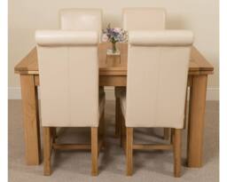 Thats Furniture Richmond 140-220cm Oak Extending Dining Table + 4 Washington Leather Chairs in Cream - thumbnail 2