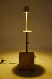 Floor Lamp with Cat Climbing Frame & Built-in Cat House in Natural - thumbnail 2
