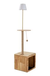 Floor Lamp with Cat Climbing Frame & Built-in Cat House in Natural - thumbnail 4