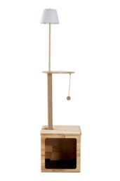 Floor Lamp with Cat Climbing Frame & Built-in Cat House in Natural - thumbnail 3