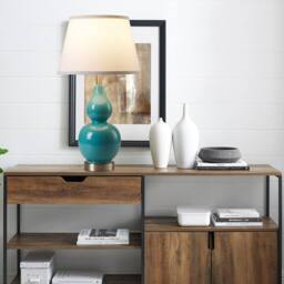 NIVOR 62.4cm Teal Ceramic Table Lamp With USB Ports & Bulb Included 2 Set - thumbnail 7