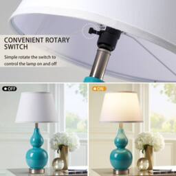 NIVOR 62.4cm Teal Ceramic Table Lamp With USB Ports & Bulb Included 2 Set - thumbnail 6
