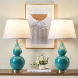 NIVOR 62.4cm Teal Ceramic Table Lamp With USB Ports & Bulb Included 2 Set - thumbnail 8