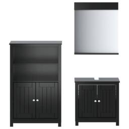Berkfield Home 3 Piece Bathroom Furniture Set BERG Black Solid Wood Pine