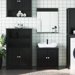 Berkfield Home 3 Piece Bathroom Furniture Set BERG Black Solid Wood Pine - thumbnail 2