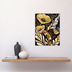 "Artery8 Abstract Poppies Gold Black Floral Watercolour Wall Art Print - Size: W24"" x H32""" - thumbnail 4