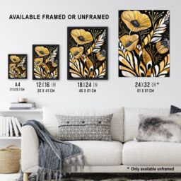 "Artery8 Abstract Poppies Gold Black Floral Watercolour Wall Art Print - Size: W24"" x H32""" - thumbnail 3