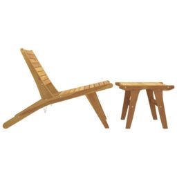 Berkfield Home Garden Chair with Footrest Solid Wood Teak in Brown - thumbnail 4