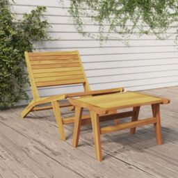 Berkfield Home Garden Chair with Footrest Solid Wood Teak in Brown - thumbnail 1