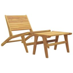 Berkfield Home Garden Chair with Footrest Solid Wood Teak in Brown - thumbnail 2