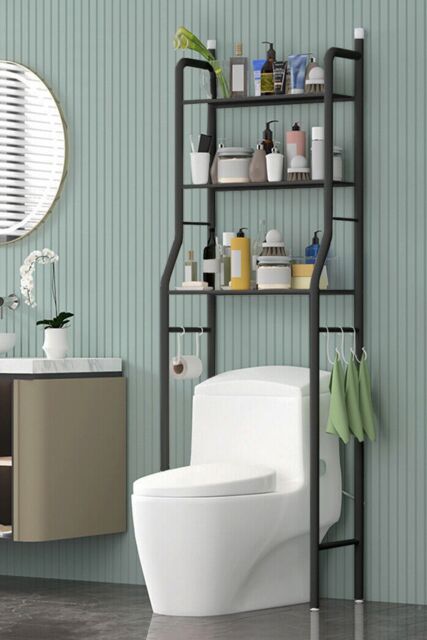 Living and Home 3 Tiers Metal Organizer Over Toilet Rack Storage Shelves Bathroom in Black - image 1