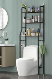 Living and Home 3 Tiers Metal Organizer Over Toilet Rack Storage Shelves Bathroom in Black - thumbnail 1