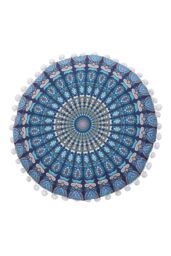 Living and Home 43cm/16.93in Boho Chic Round Feather Throw Pillow Cover Floor Pillow Cover in Blue - thumbnail 3