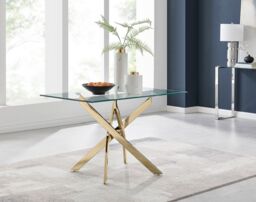 FurnitureboxUK Leonardo 120cm 4-Seater Glass & Chrome Metal Starburst Dining Table in Gold - thumbnail 2