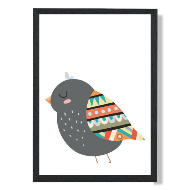 ARTZE Bird Tribal Animal Framed Print SIZE: A2 with Black Frame in Grey - Size: A4 - image 1