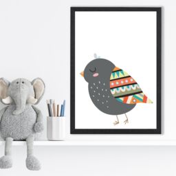 ARTZE Bird Tribal Animal Framed Print SIZE: A2 with Black Frame in Grey - Size: A4 - thumbnail 2