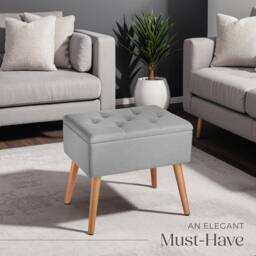 tectake Bench Ranya Upholstered Linen Look With Storage Space - 300Kg Capacity in Light Grey - thumbnail 9