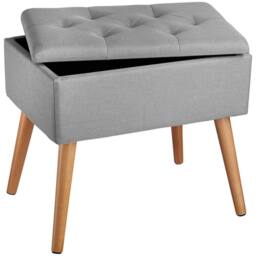 tectake Bench Ranya Upholstered Linen Look With Storage Space - 300Kg Capacity in Light Grey - thumbnail 1