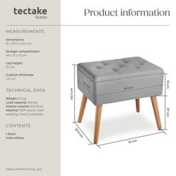 tectake Bench Ranya Upholstered Linen Look With Storage Space - 300Kg Capacity in Light Grey - thumbnail 6