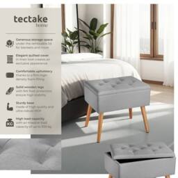 tectake Bench Ranya Upholstered Linen Look With Storage Space - 300Kg Capacity in Light Grey - thumbnail 2
