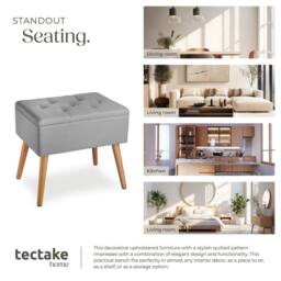 tectake Bench Ranya Upholstered Linen Look With Storage Space - 300Kg Capacity in Light Grey - thumbnail 7