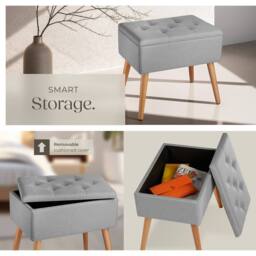 tectake Bench Ranya Upholstered Linen Look With Storage Space - 300Kg Capacity in Light Grey - thumbnail 5