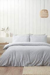 Catherine Lansfield Brushed Stripe 100% Cotton Duvet Cover Set in Silver - Size: Double - thumbnail 1