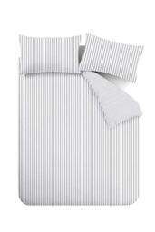 Catherine Lansfield Brushed Stripe 100% Cotton Duvet Cover Set in Silver - Size: Double - thumbnail 6