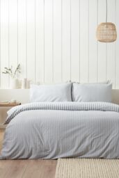 Catherine Lansfield Brushed Stripe 100% Cotton Duvet Cover Set in Silver - Size: Double - thumbnail 2
