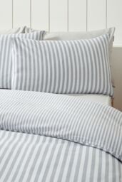 Catherine Lansfield Brushed Stripe 100% Cotton Duvet Cover Set in Silver - Size: Double - thumbnail 3
