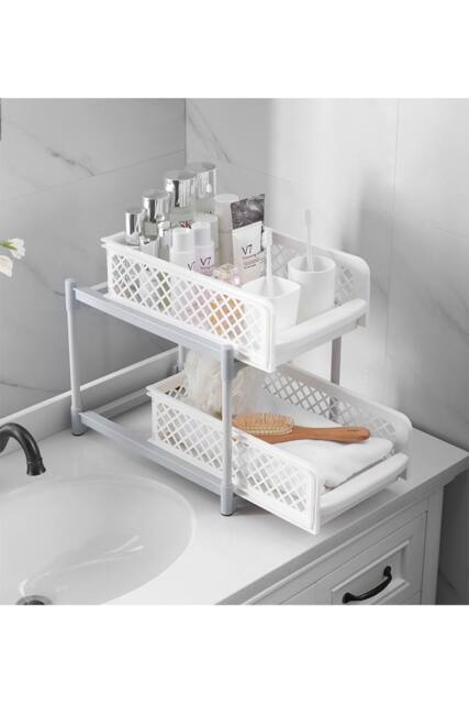 Living and Home 2 Tier Shelf Corner Organizer Bathroom Caddy Kitchen Storage Rack in White - image 1