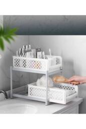 Living and Home 2 Tier Shelf Corner Organizer Bathroom Caddy Kitchen Storage Rack in White - thumbnail 2