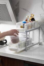 Living and Home 2 Tier Shelf Corner Organizer Bathroom Caddy Kitchen Storage Rack in White - thumbnail 3