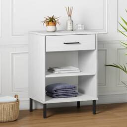 Berkfield Home Console Cabinet with Metal Legs White Solid Wood Pine OSLO - thumbnail 2