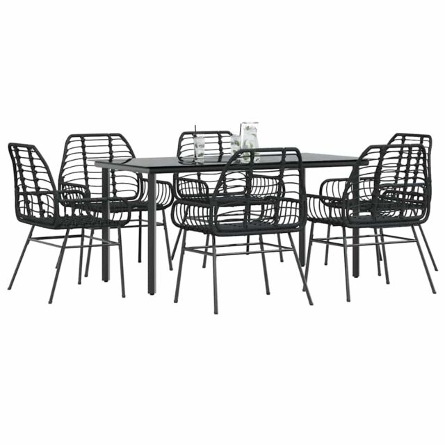 Berkfield Home 7 Piece Garden Dining Set Black Poly Rattan Glass - image 1