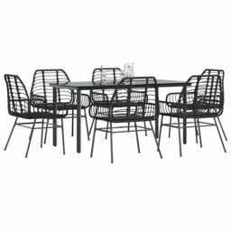Berkfield Home 7 Piece Garden Dining Set Black Poly Rattan Glass - thumbnail 1