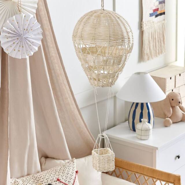 Wyld and Coco Handmade Rattan Hot Air Balloon Hanging Decor for Kids Room Natural - image 1
