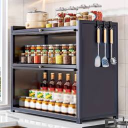 FORGEVIO Two-Layer Spice Cabinet w/Flip-Top Drawers Large Capacity, for Kitchen in Grey - thumbnail 6