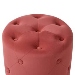Wyld and Coco Round Tufted Coral Red Velvet Chesterfield Pouffe - thumbnail 3